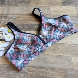 Cacique white green red plaid unlined wirefree bra bralette size 48D GUC